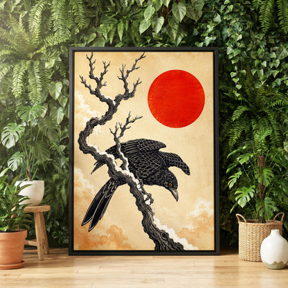 Scarlet Sun, Dark Wings, black, beige, red nature wall art displayed in a styled interior, gallery view 8