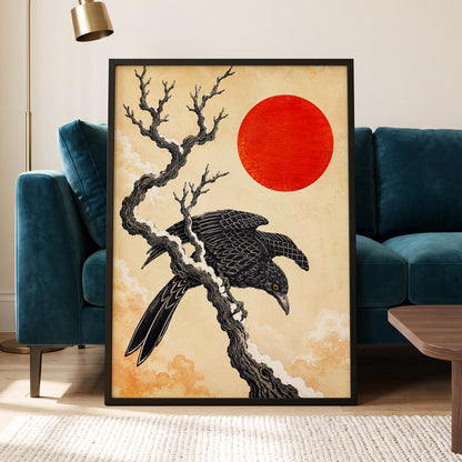 Scarlet Sun, Dark Wings, black, beige, red nature wall art displayed in a styled interior, gallery view 9