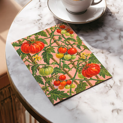 Scarlet Tomato Trellis, red, green, pink nature wall art displayed in a styled interior, gallery view 5