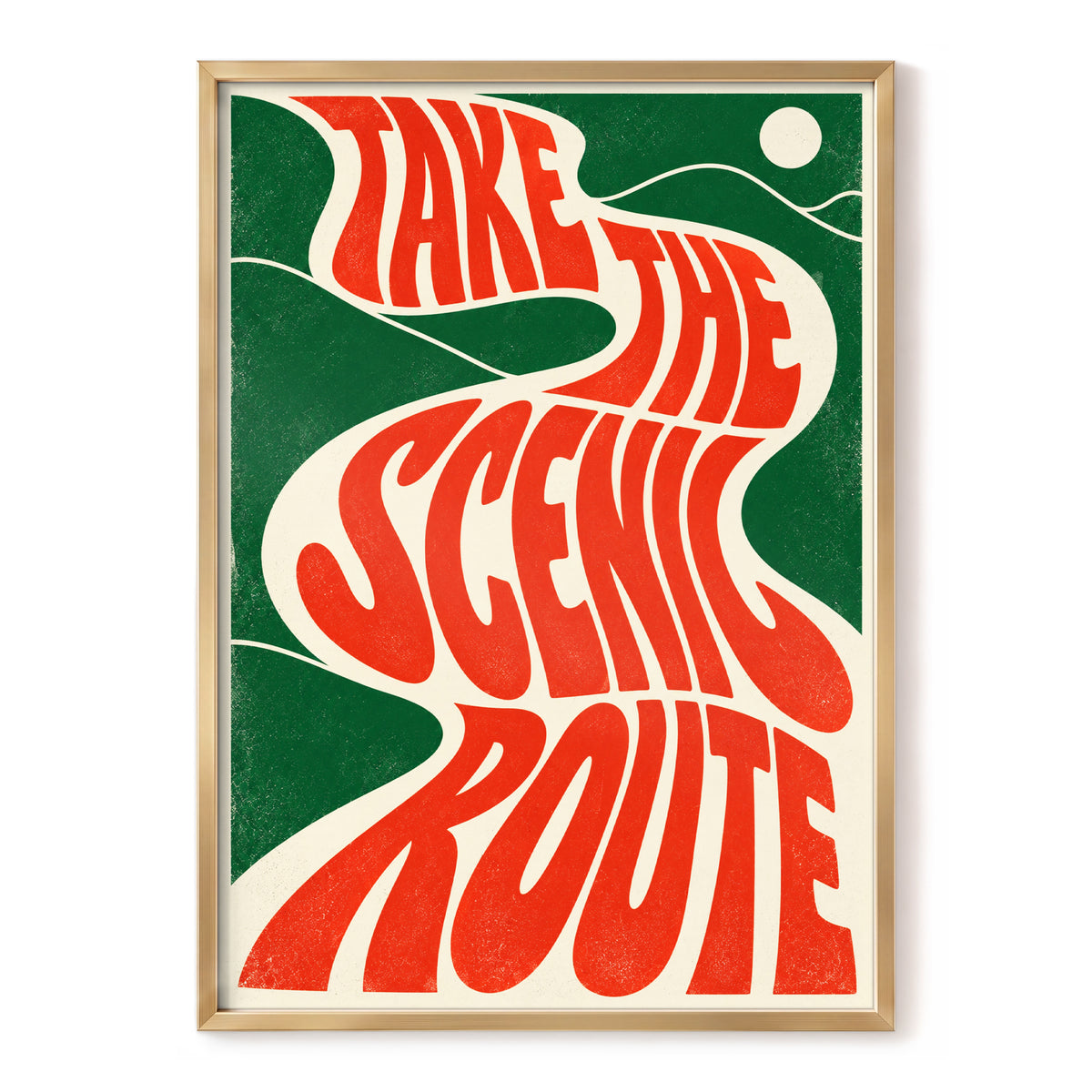 Scenic Route Rhythm, red, green, beige abstract wall art, front artwork view
