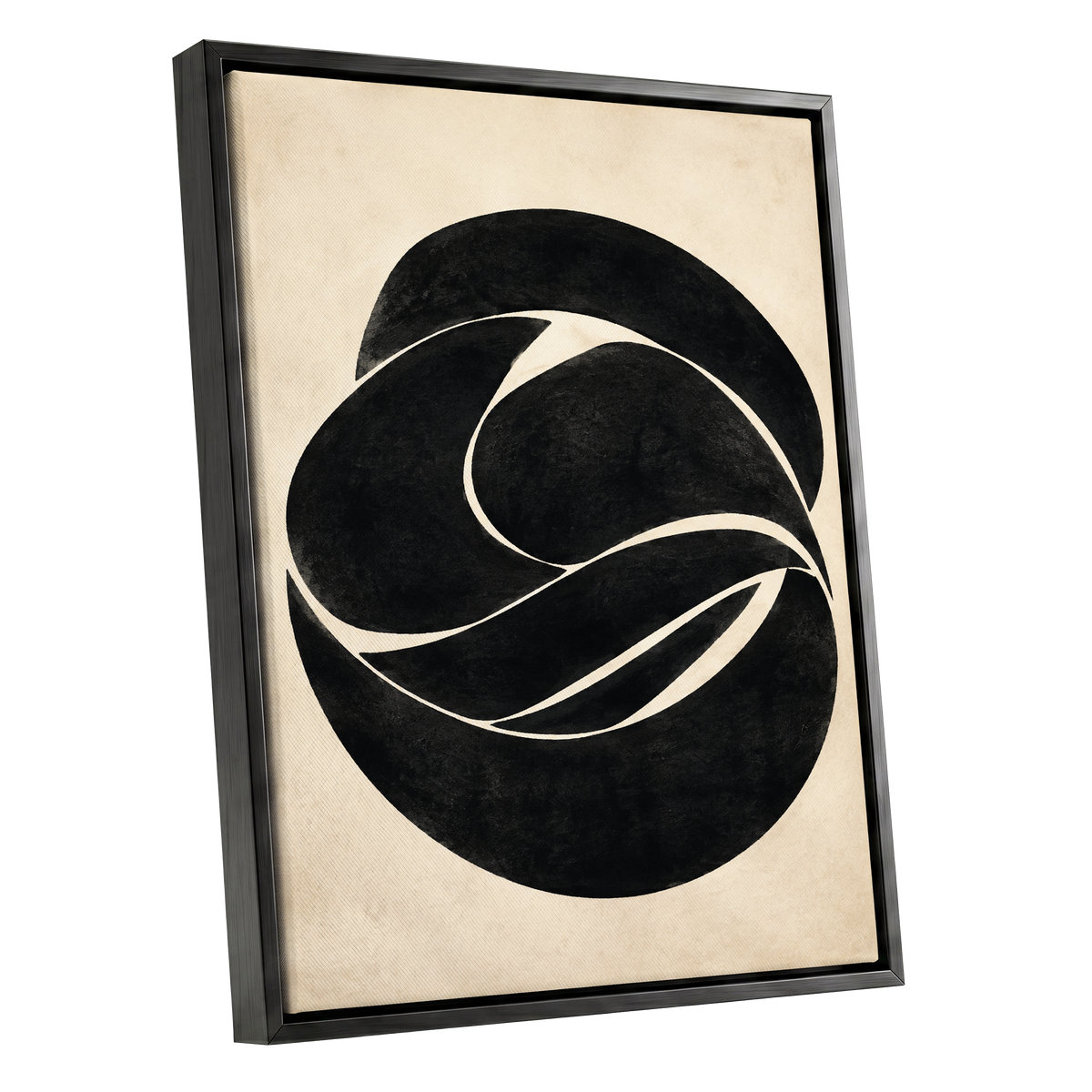 Sculpted Orbit, black, beige, gray abstract wall art shown as a black framed canvas wall art