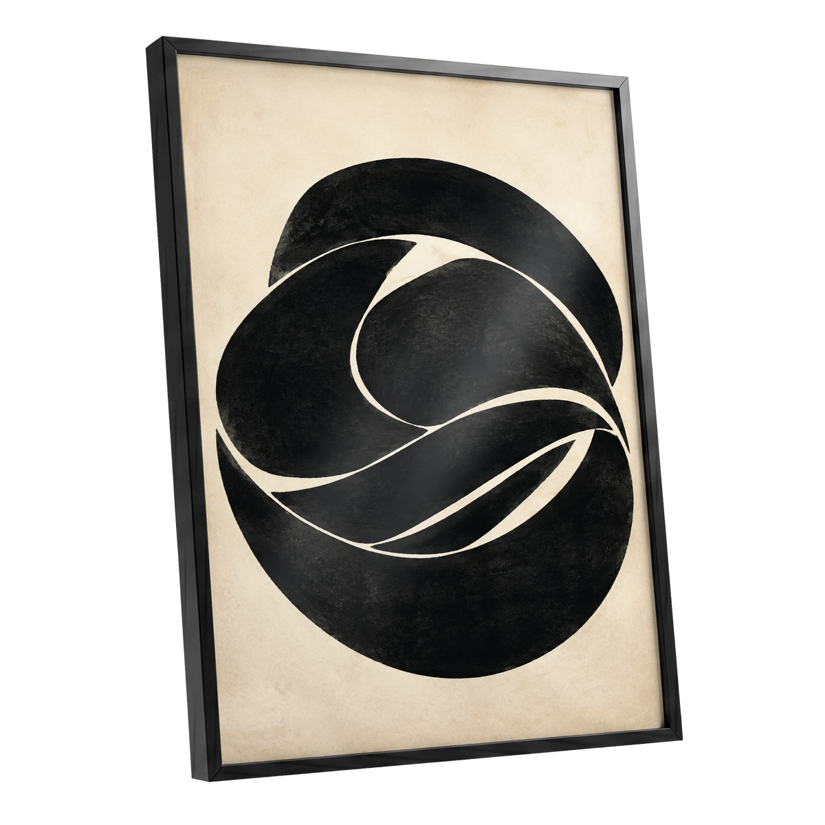 Sculpted Orbit, black, beige, gray abstract wall art shown as a black framed poster wall art print