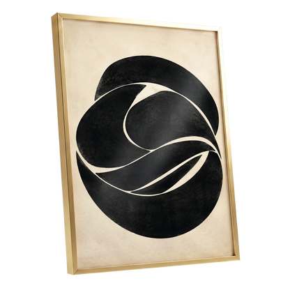 Sculpted Orbit, black, beige, gray abstract wall art shown as a gold framed poster wall art print