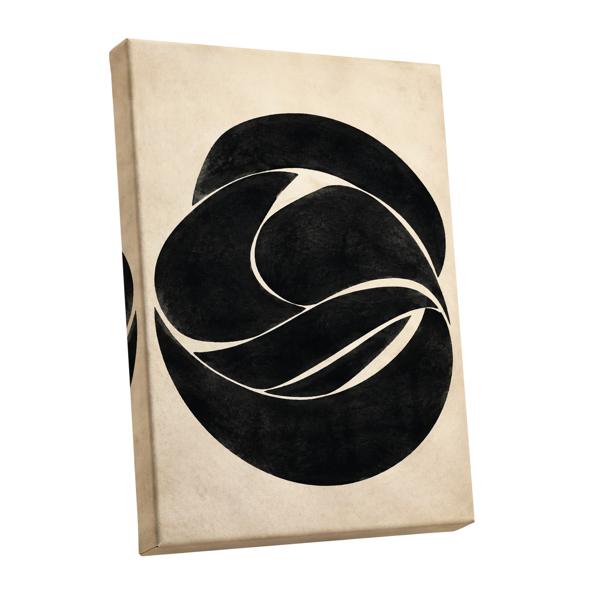 Sculpted Orbit, black, beige, gray abstract wall art shown as a stretched canvas wall art