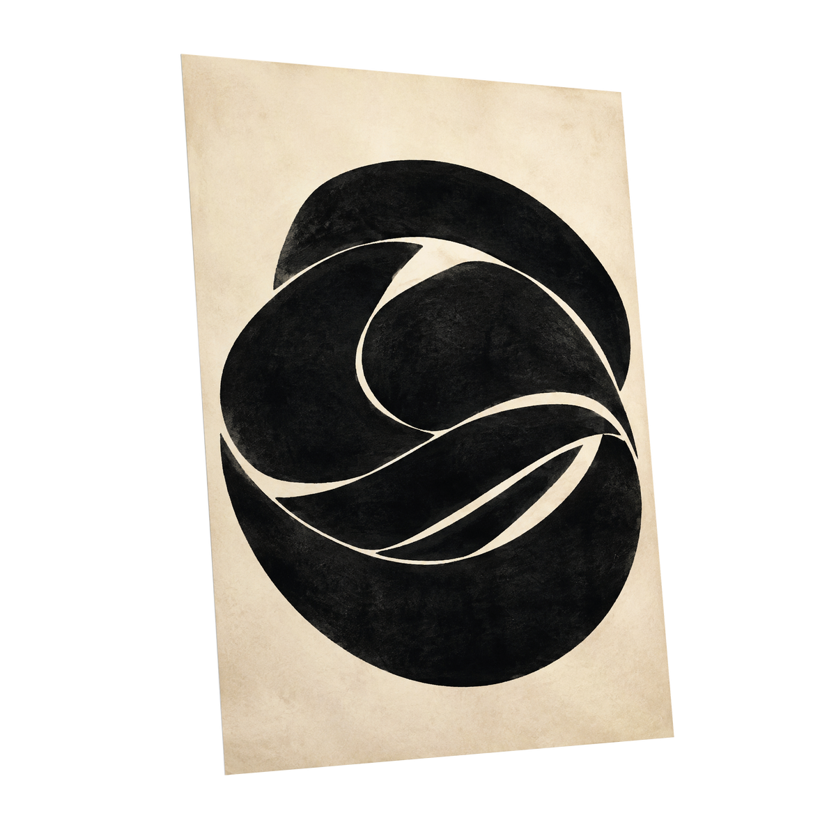 Sculpted Orbit, black, beige, gray abstract wall art shown as a unframed poster wall art print