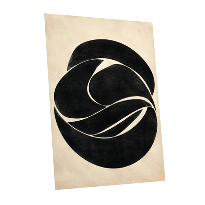 Sculpted Orbit, black, beige, gray abstract wall art shown as a unframed poster wall art print