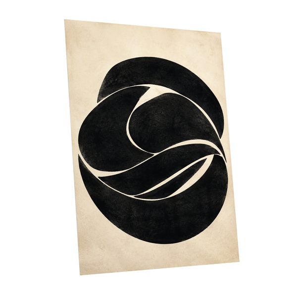 Sculpted Orbit, black, beige, gray abstract wall art shown as a unframed poster wall art print