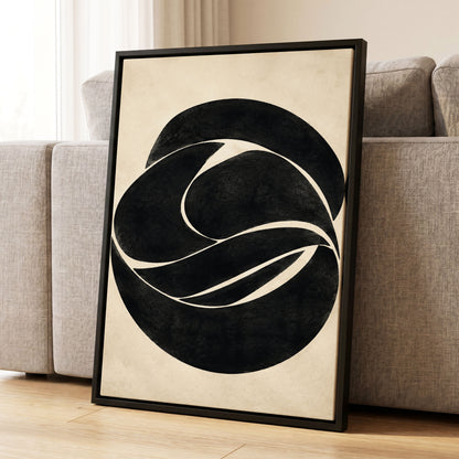 Sculpted Orbit, black, beige, gray abstract wall art displayed in a styled interior, gallery view 4