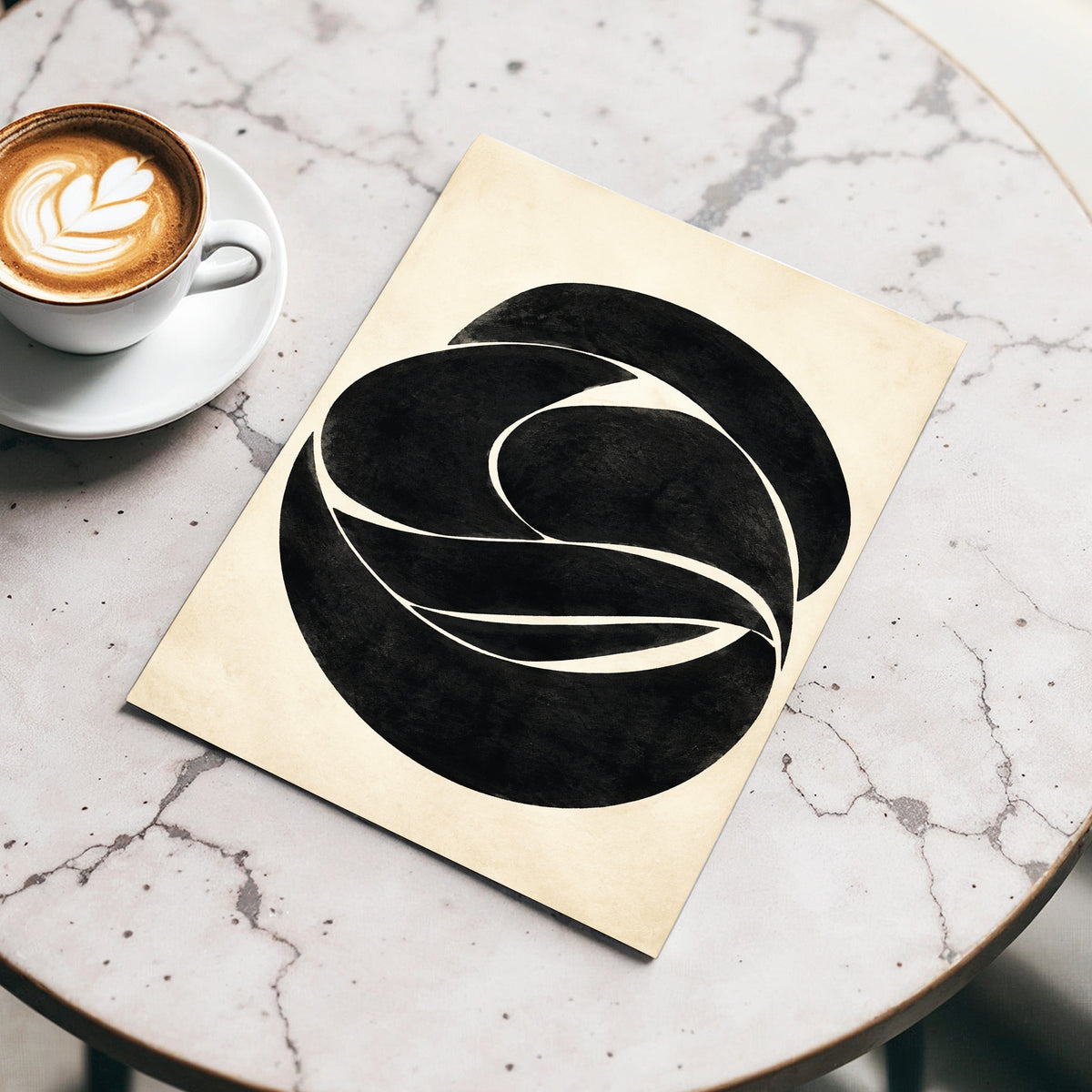 Sculpted Orbit, black, beige, gray abstract wall art displayed in a styled interior, gallery view 5
