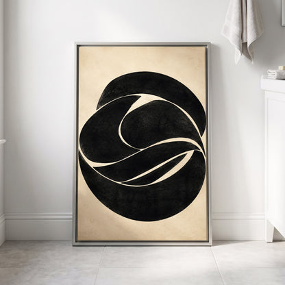 Sculpted Orbit, black, beige, gray abstract wall art displayed in a styled interior, gallery view 8