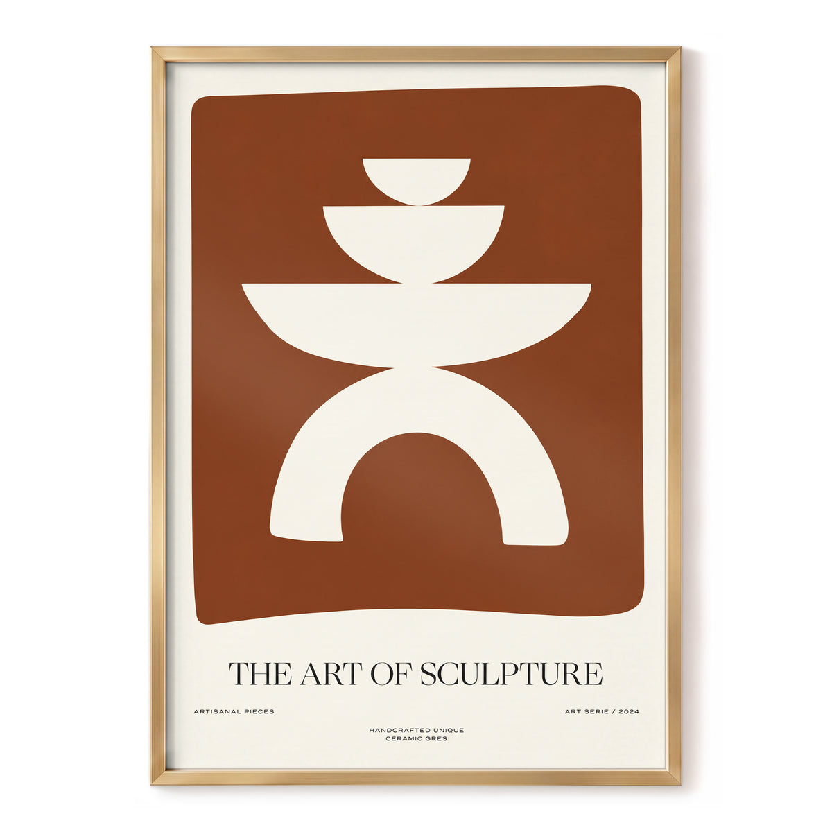 Sculptural Balance, brown, beige, white minimalist wall art, front artwork view