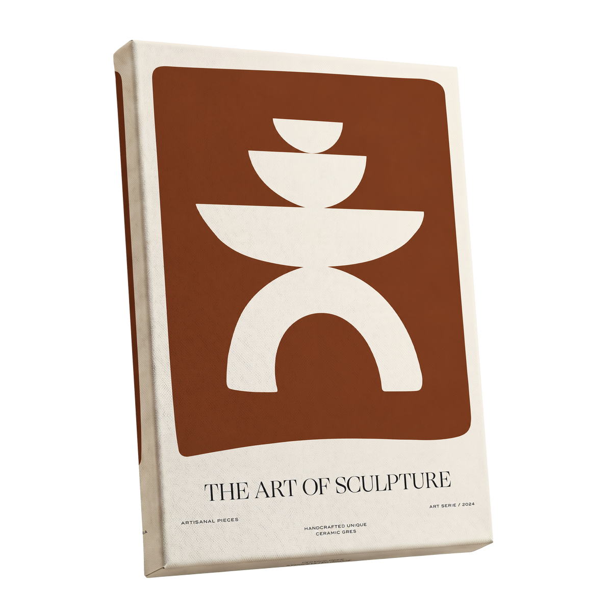 Sculptural Balance, brown, beige, white minimalist wall art shown as a stretched canvas wall art
