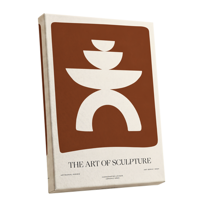 Sculptural Balance, brown, beige, white minimalist wall art shown as a stretched canvas wall art