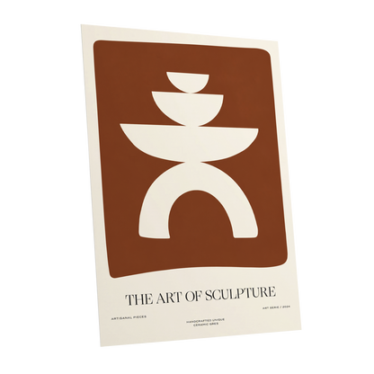 Sculptural Balance, brown, beige, white minimalist wall art shown as a unframed poster wall art print