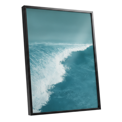 Seafoam Arc, blue, white, gray nature wall art shown as a black framed poster wall art print