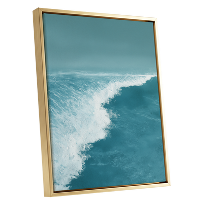 Seafoam Arc, blue, white, gray nature wall art shown as a gold framed canvas wall art