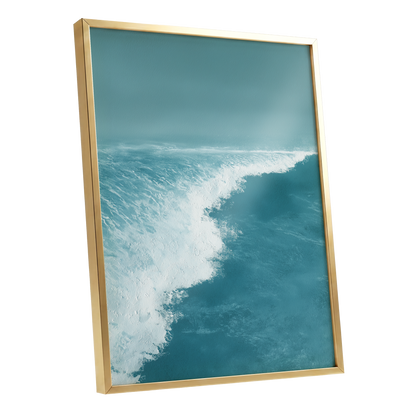 Seafoam Arc, blue, white, gray nature wall art shown as a gold framed poster wall art print
