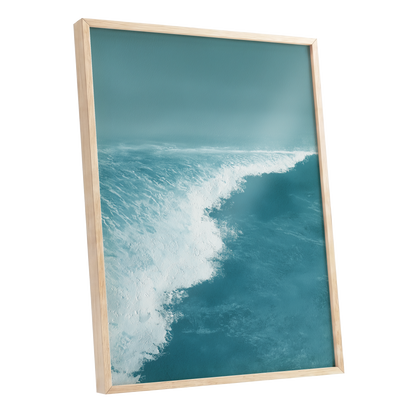 Seafoam Arc, blue, white, gray nature wall art shown as a oak framed poster wall art print