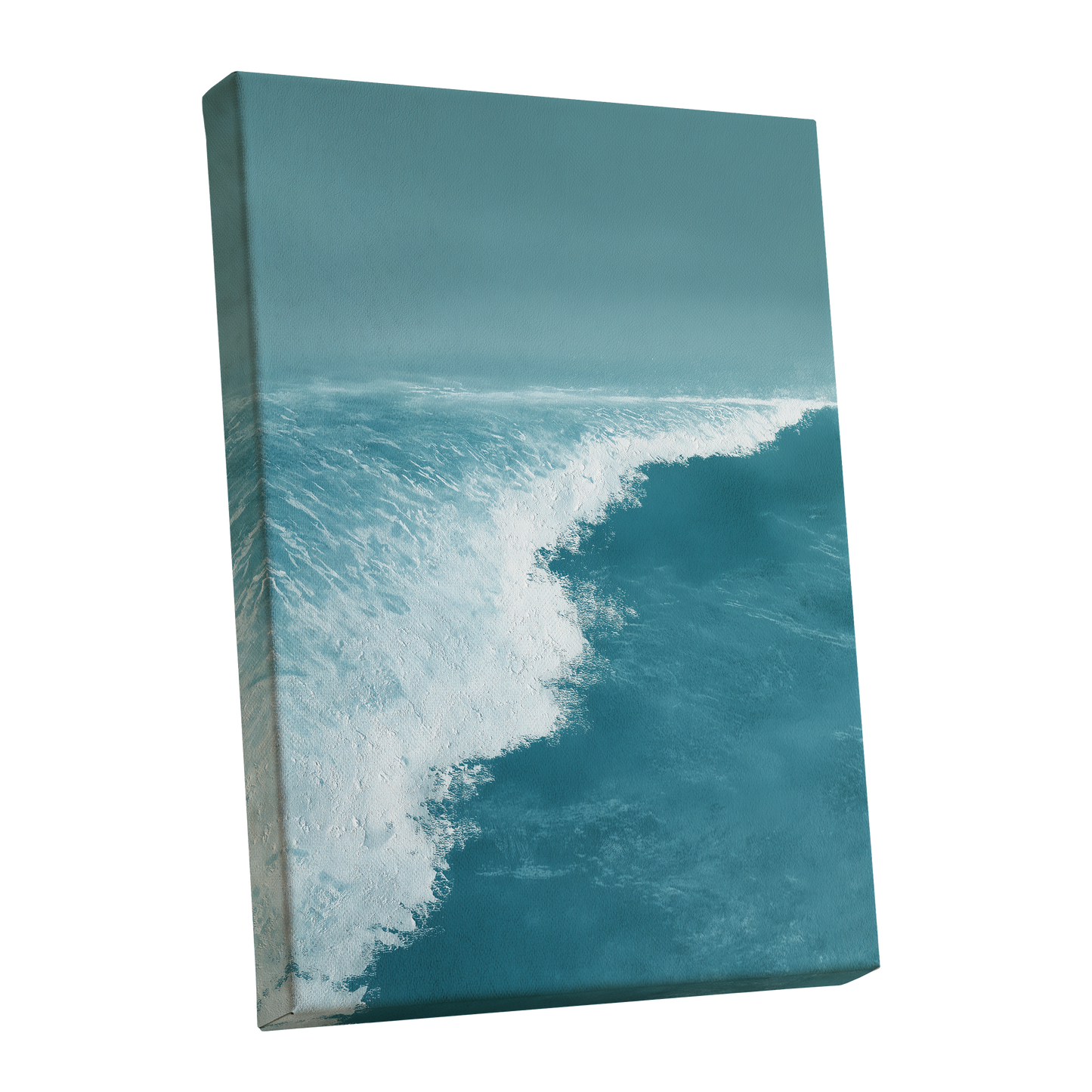 Seafoam Arc, blue, white, gray nature wall art shown as a stretched canvas wall art