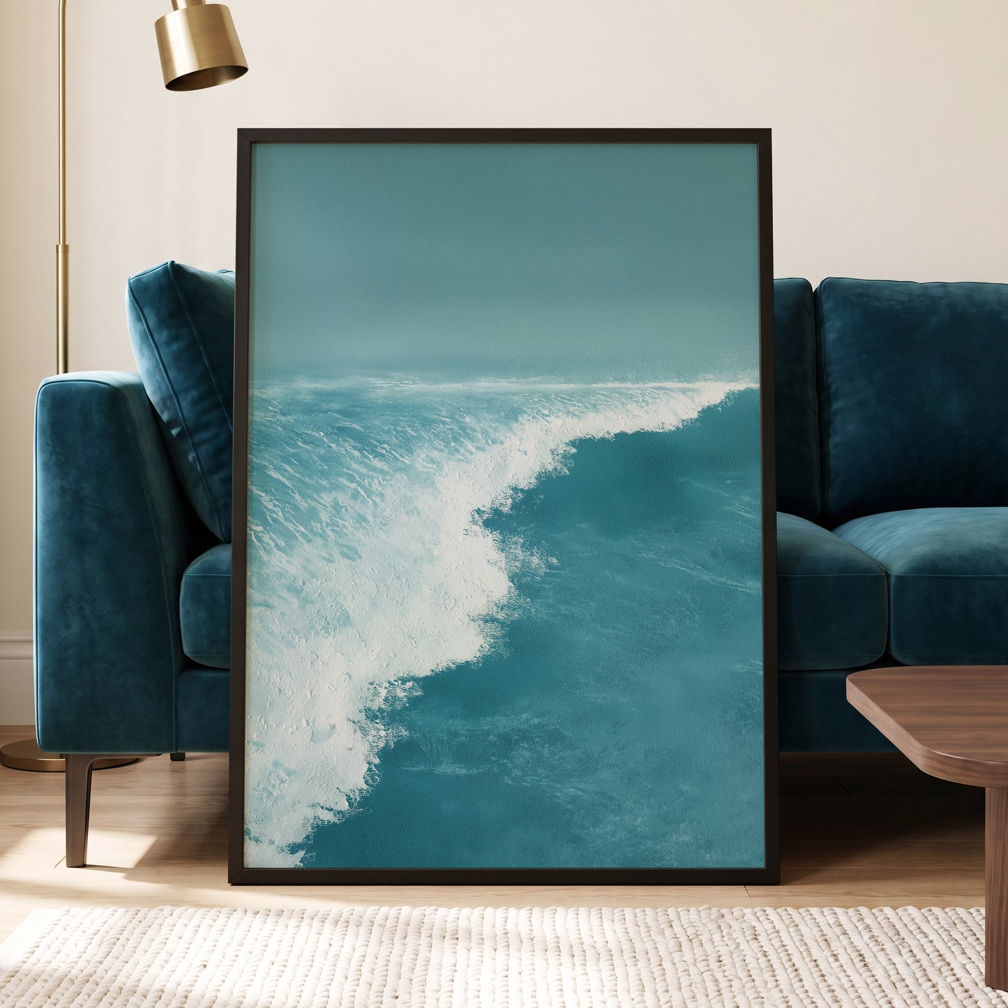 Seafoam Arc, blue, white, gray nature wall art displayed in a styled interior, gallery view 2