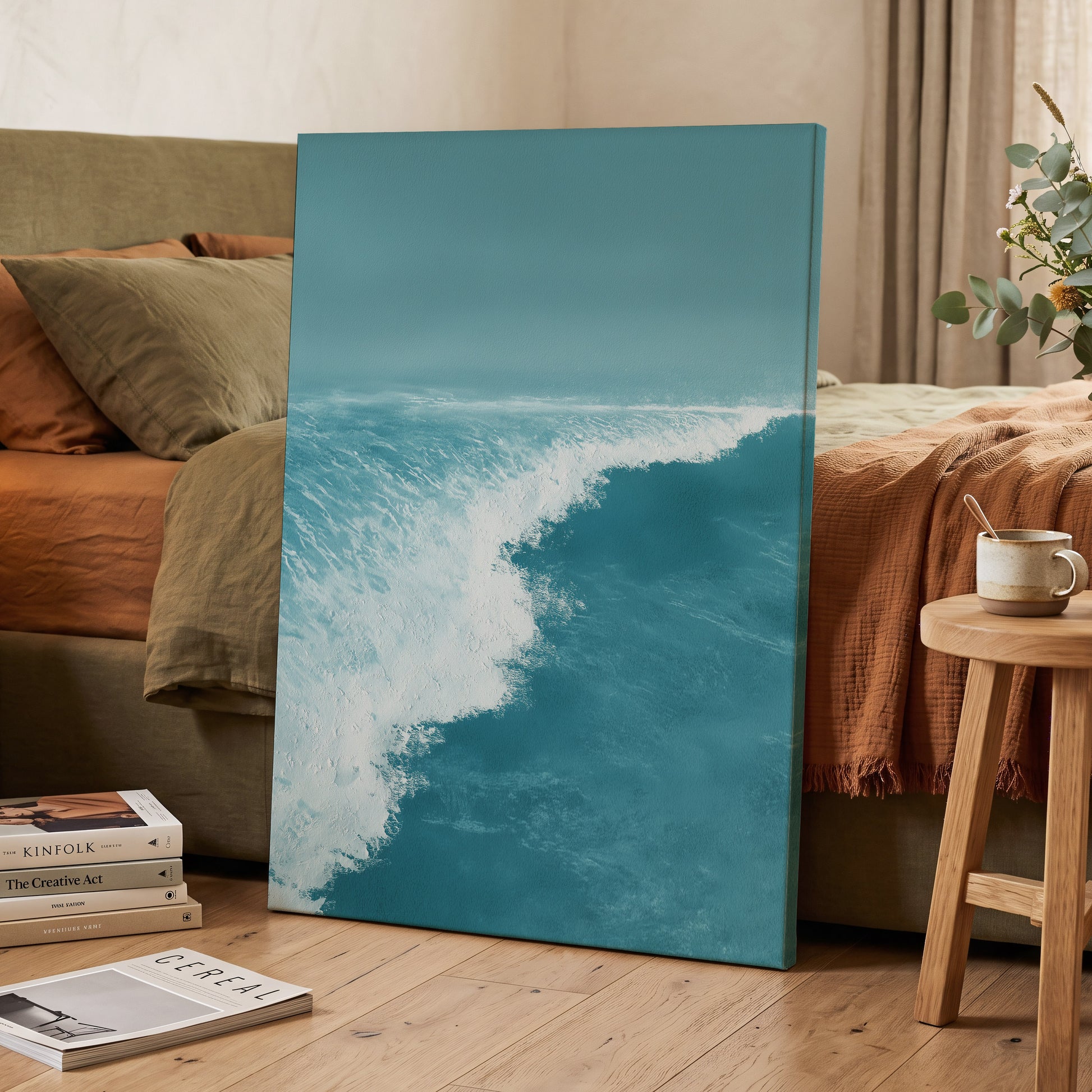 Seafoam Arc, blue, white, gray nature wall art displayed in a styled interior, gallery view 3