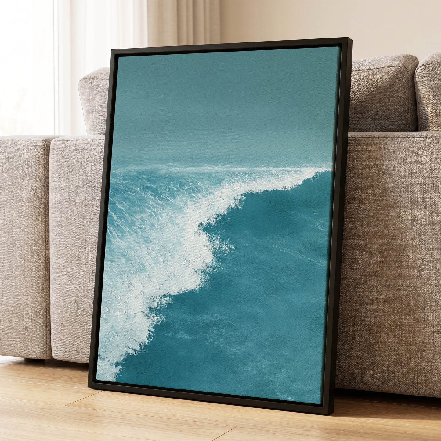 Seafoam Arc, blue, white, gray nature wall art displayed in a styled interior, gallery view 4
