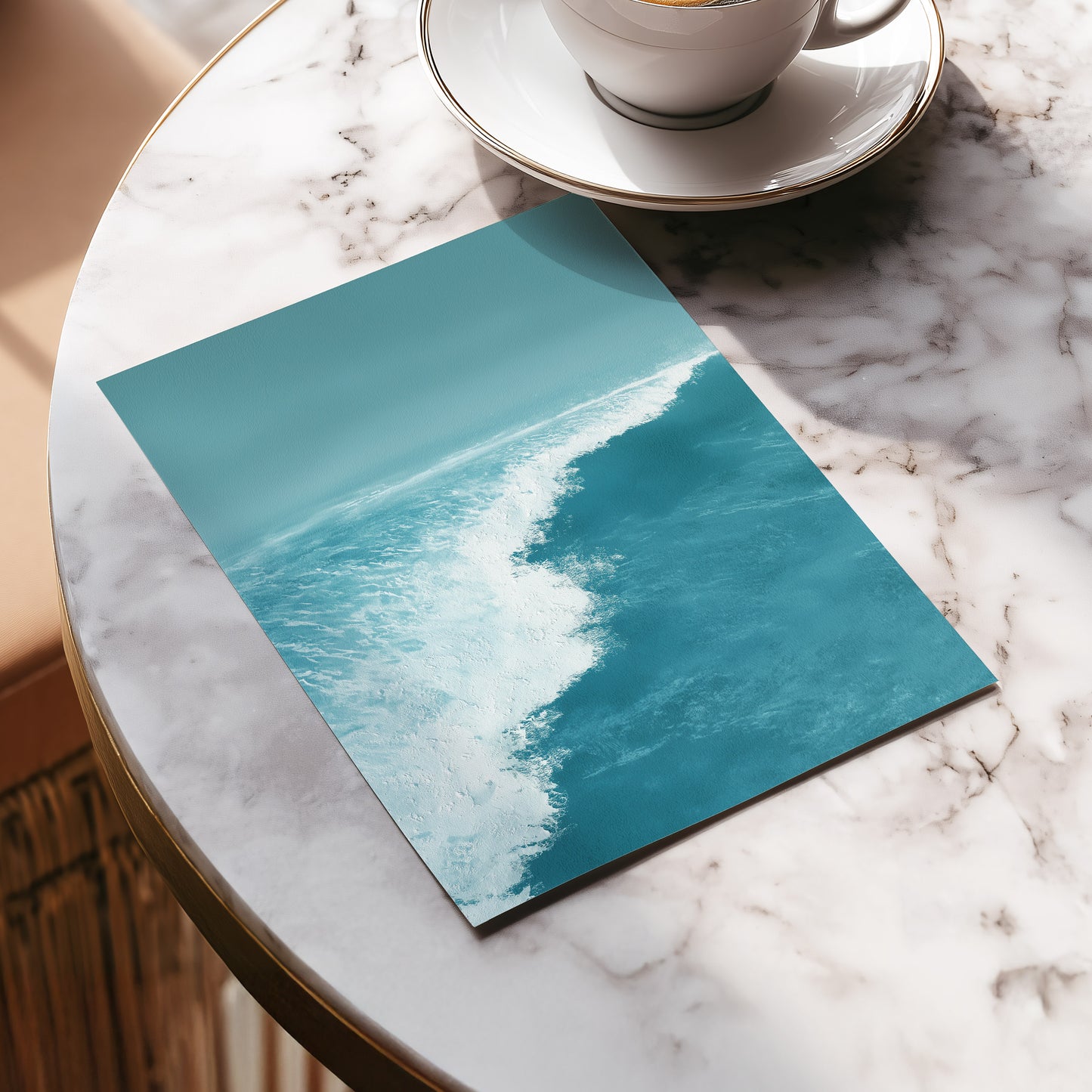 Seafoam Arc, blue, white, gray nature wall art displayed in a styled interior, gallery view 5