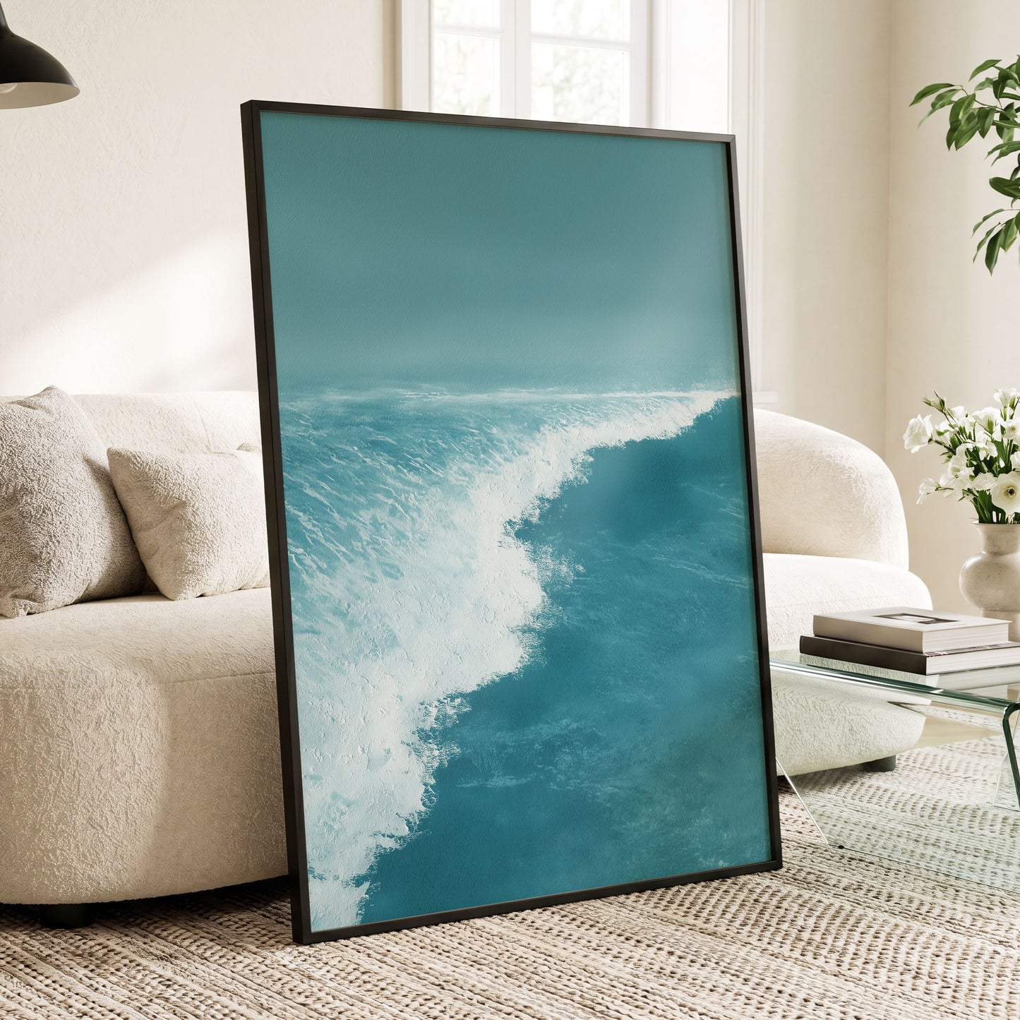 Seafoam Arc, blue, white, gray nature wall art displayed in a styled interior, gallery view 6