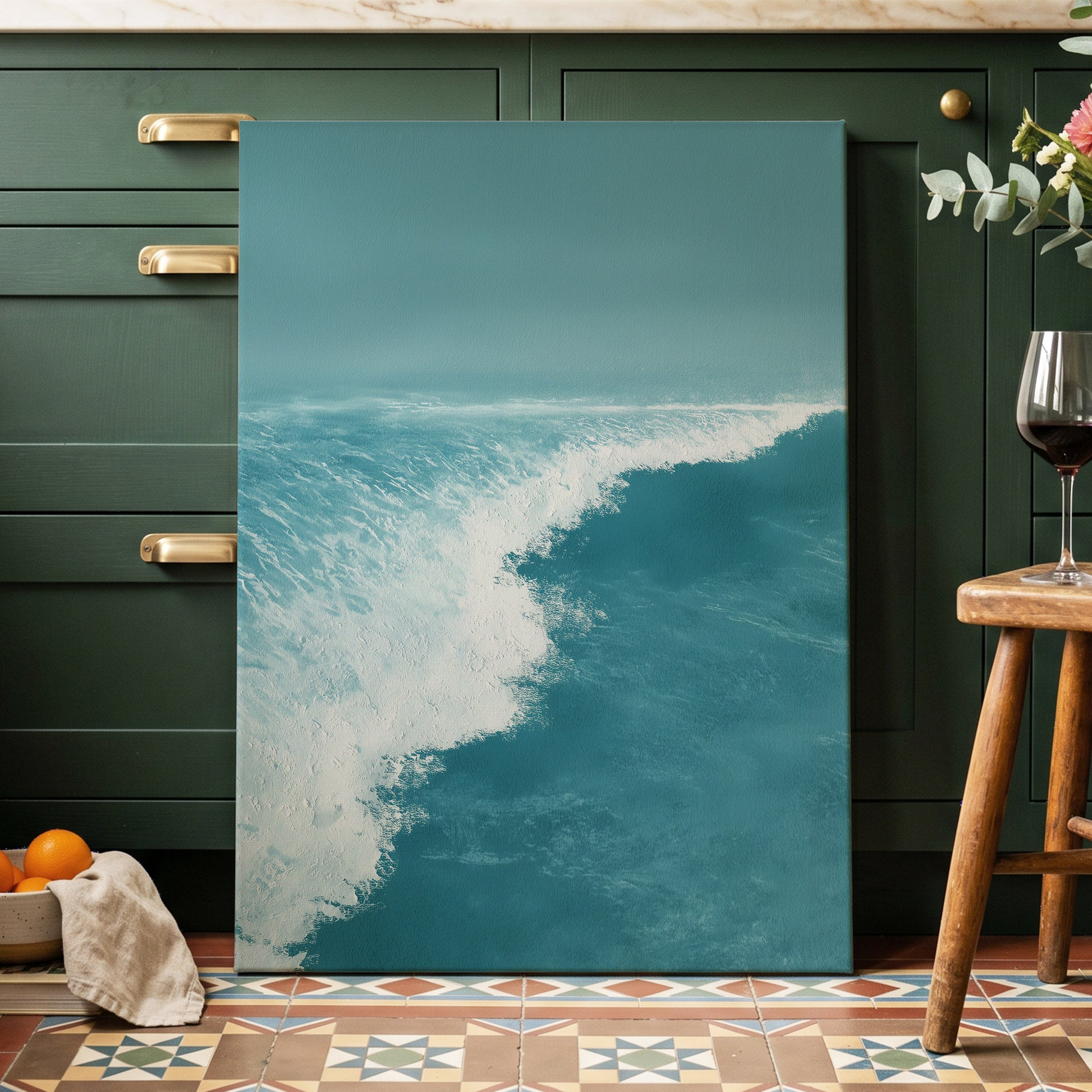 Seafoam Arc, blue, white, gray nature wall art displayed in a styled interior, gallery view 7