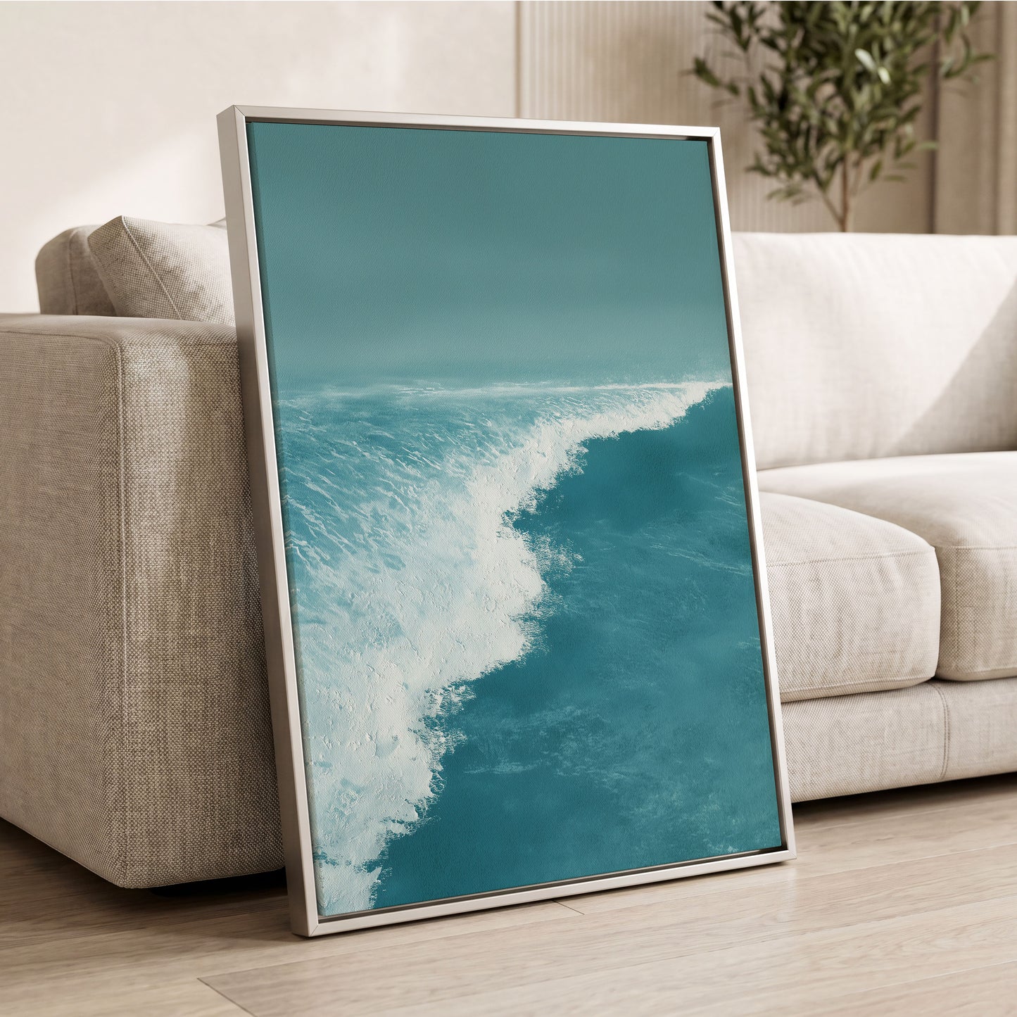 Seafoam Arc, blue, white, gray nature wall art displayed in a styled interior, gallery view 8