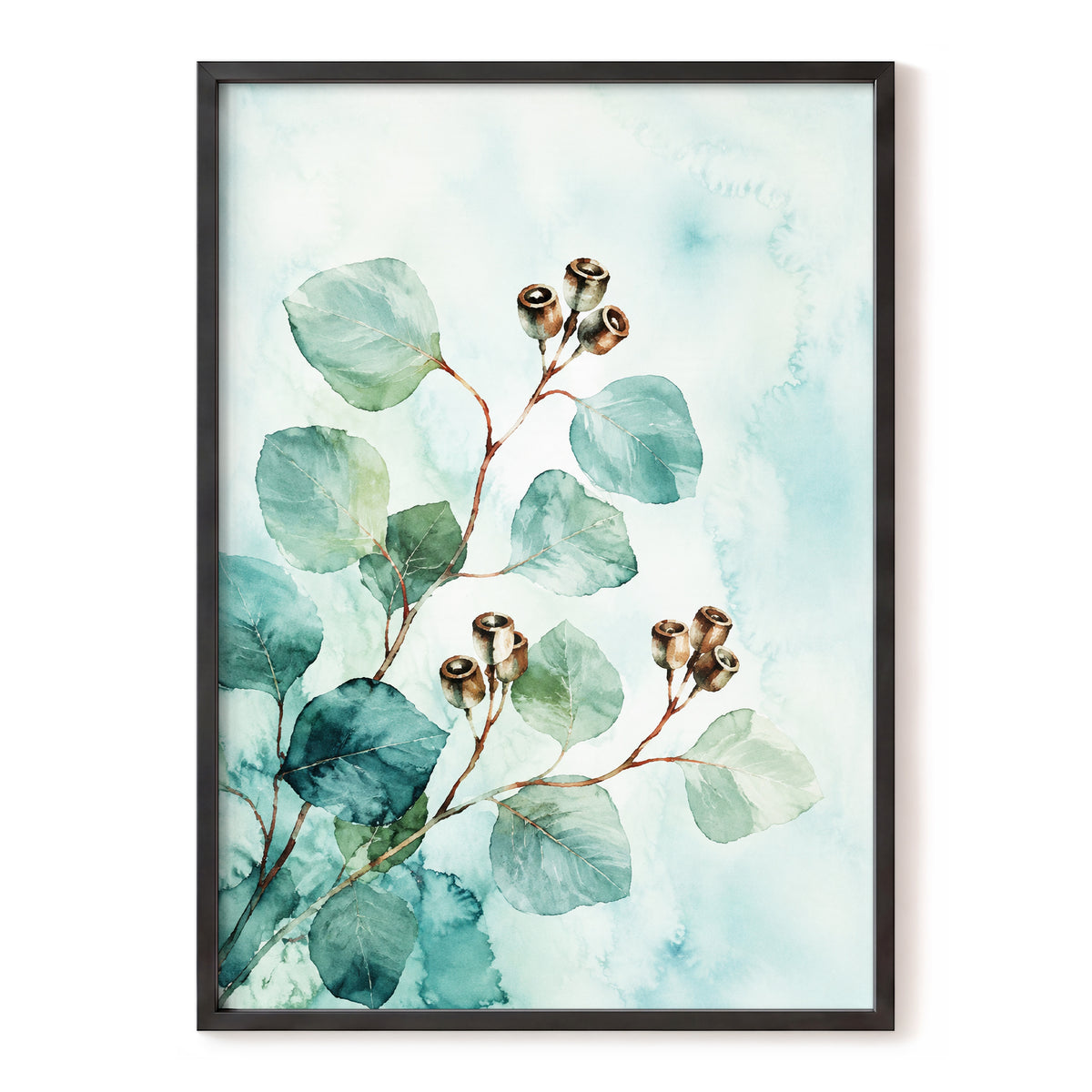Seafoam Branches, green, blue, brown nature wall art, front artwork view