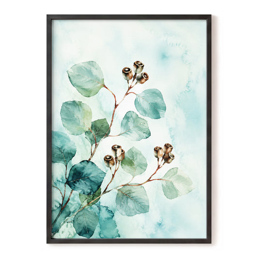 Seafoam Branches, green, blue, brown nature wall art, front artwork view