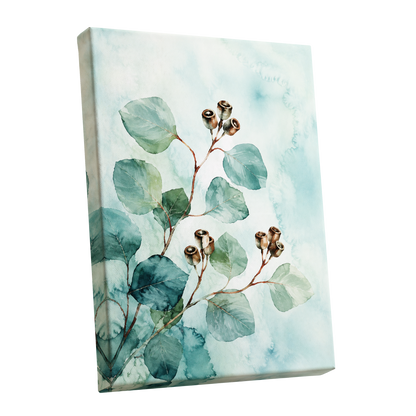 Seafoam Branches, green, blue, brown nature wall art shown as a stretched canvas wall art