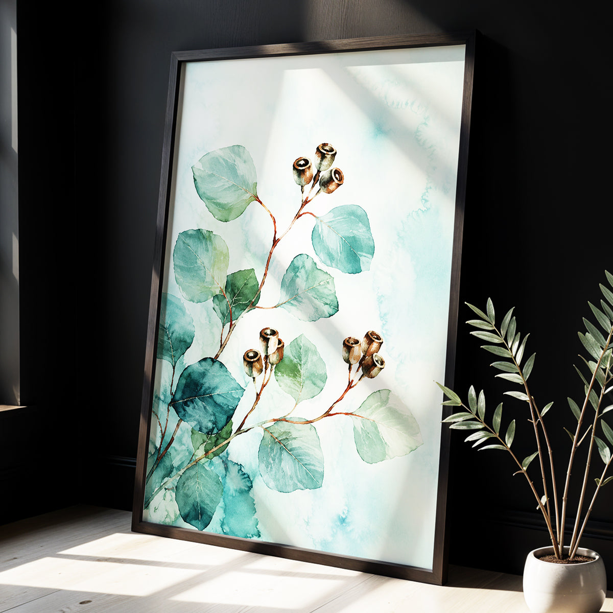 Seafoam Branches, green, blue, brown nature wall art displayed in a styled interior, gallery view 2