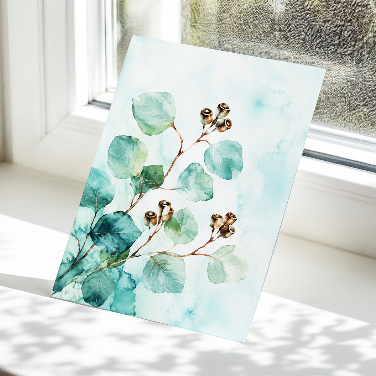 Seafoam Branches, green, blue, brown nature wall art displayed in a styled interior, gallery view 5