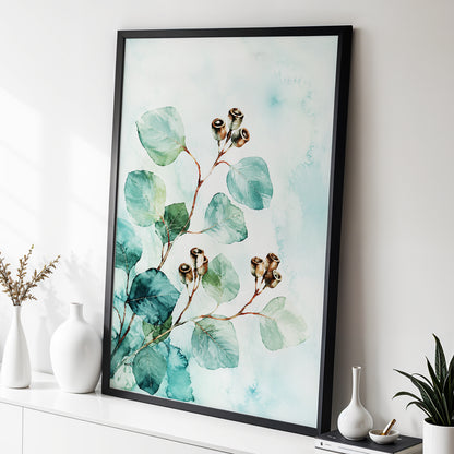 Seafoam Branches, green, blue, brown nature wall art displayed in a styled interior, gallery view 6