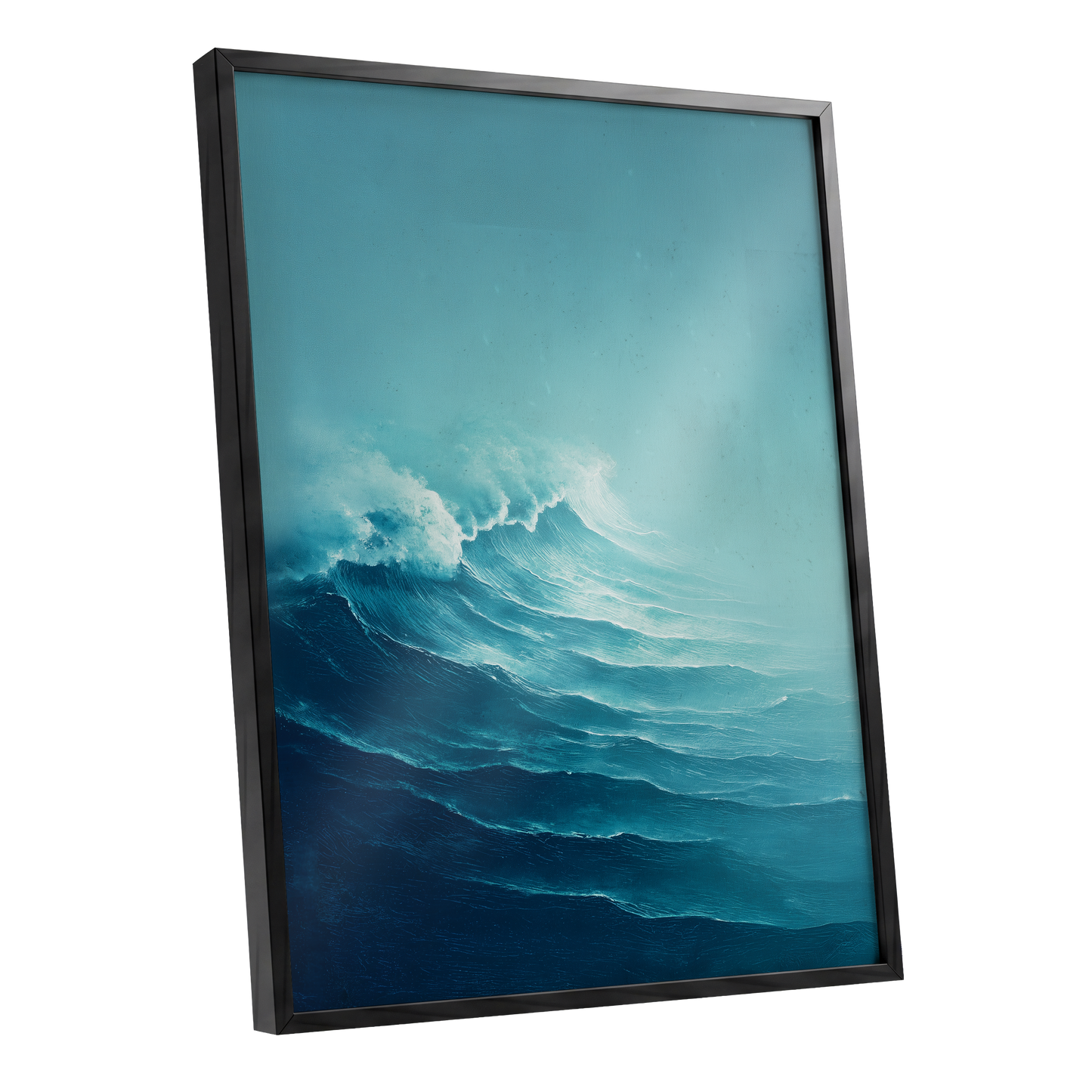 Seafoam Rising, blue, green, white nature wall art shown as a black framed poster wall art print