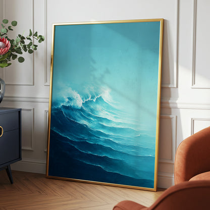 Seafoam Rising, blue, green, white nature wall art displayed in a styled interior, gallery view 2