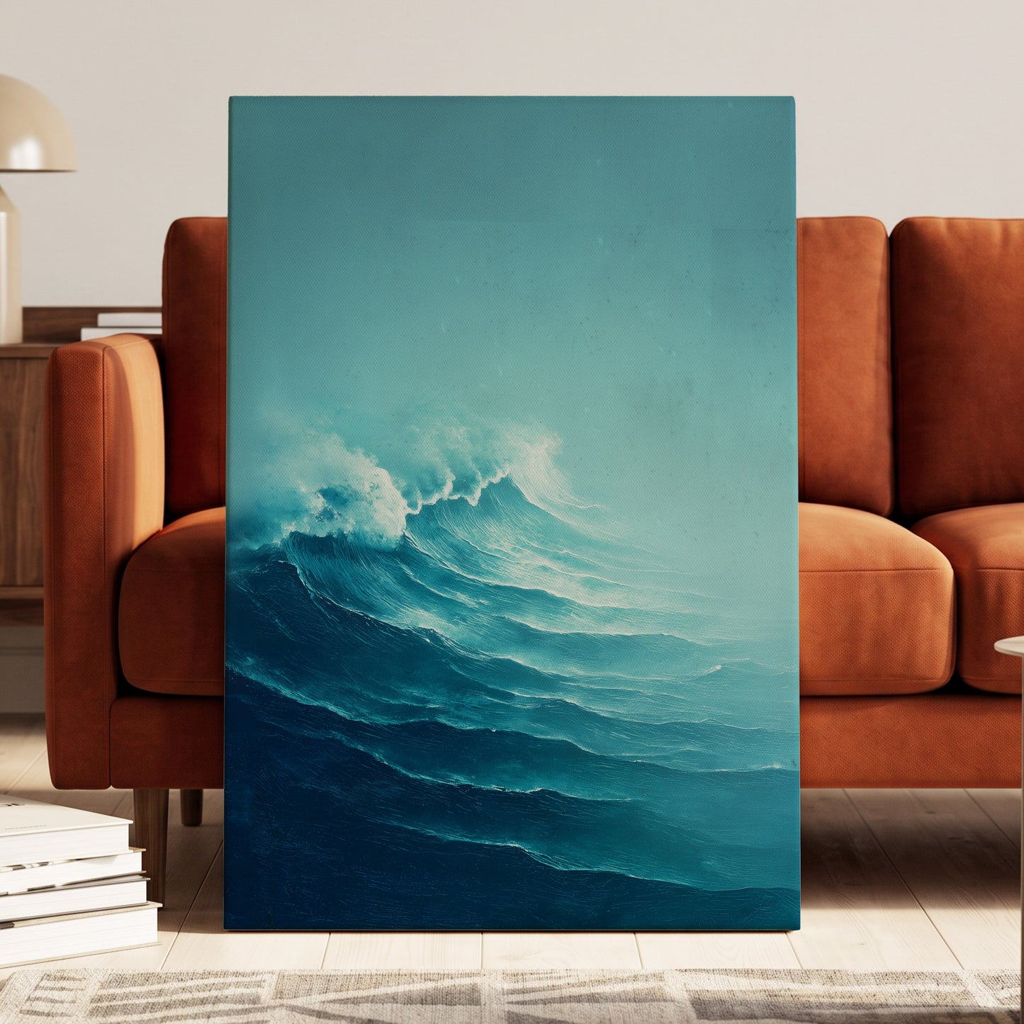 Seafoam Rising, blue, green, white nature wall art displayed in a styled interior, gallery view 3