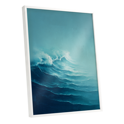 Seafoam Rising, blue, green, white nature wall art shown as a white framed poster wall art print