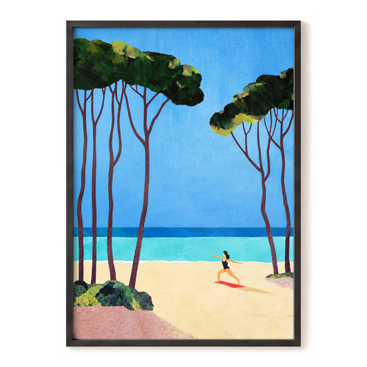 Seaside Poise, blue, green, beige nature wall art, front artwork view