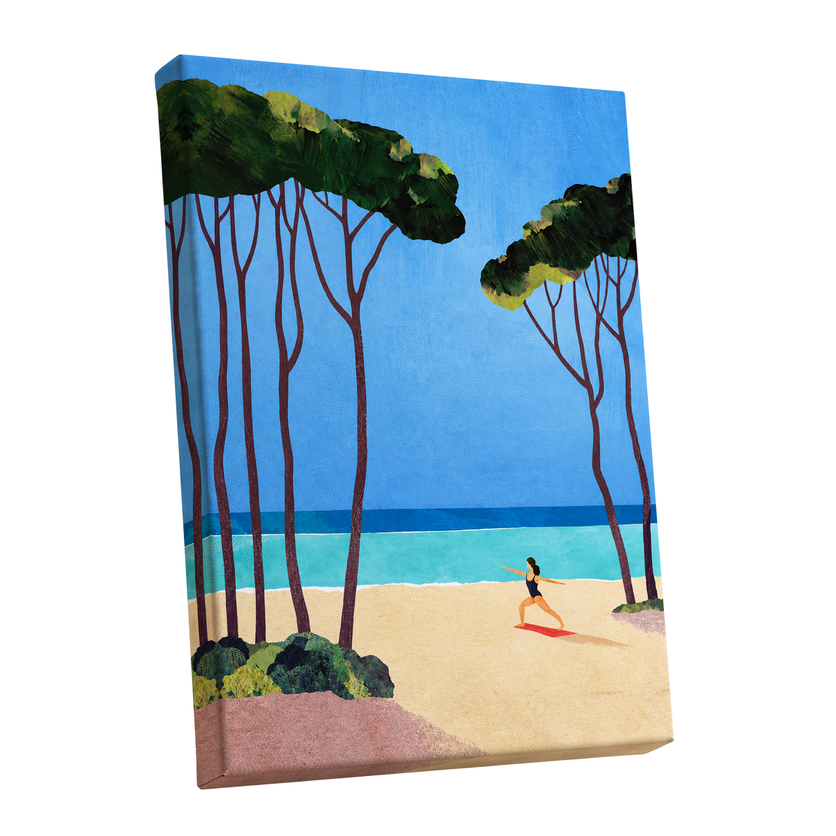 Seaside Poise, blue, green, beige nature wall art shown as a stretched canvas wall art