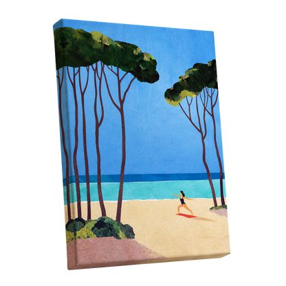 Seaside Poise, blue, green, beige nature wall art shown as a stretched canvas wall art
