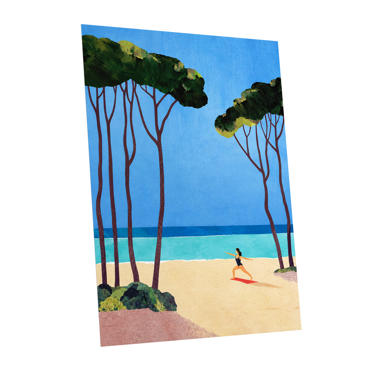 Seaside Poise, blue, green, beige nature wall art shown as a unframed poster wall art print