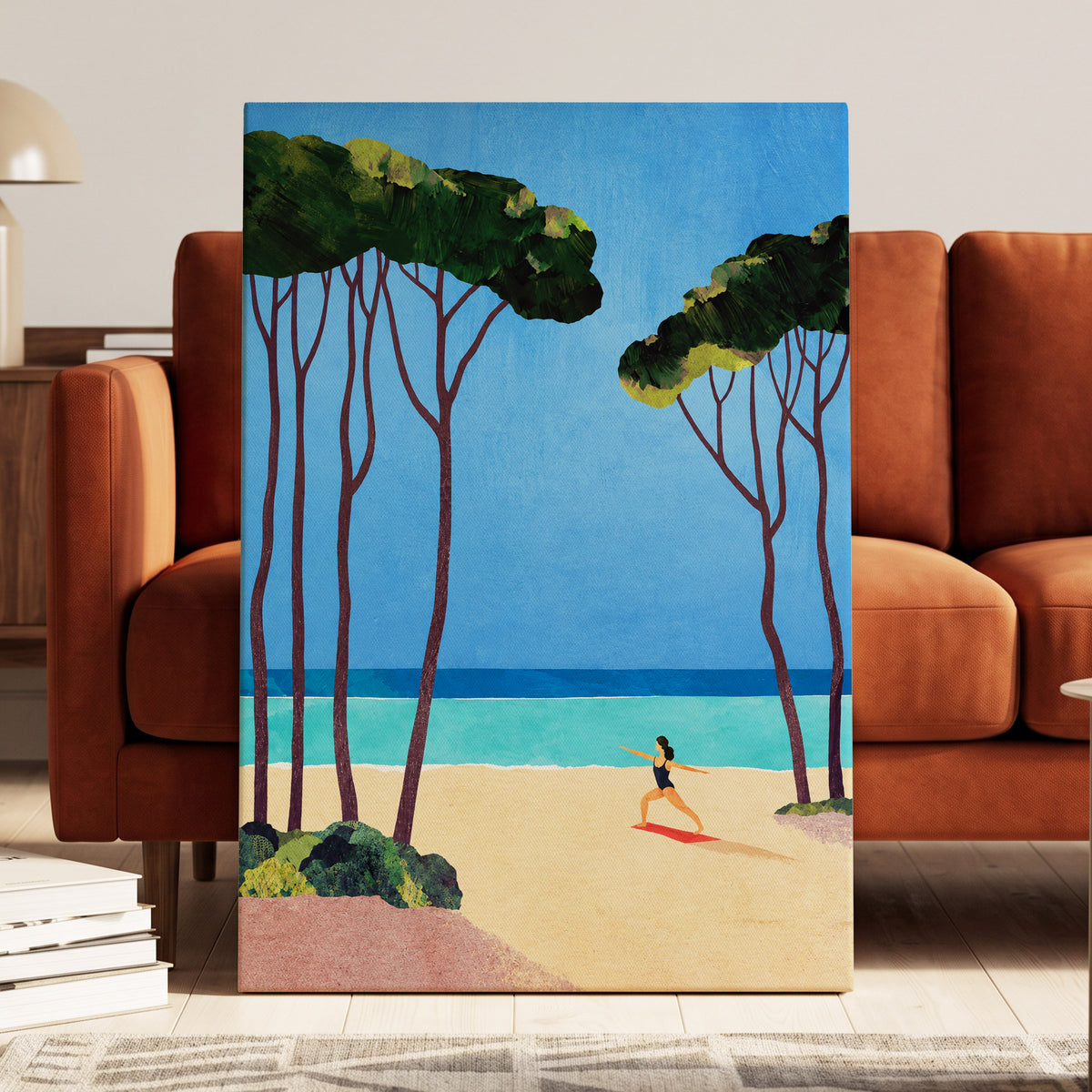 Seaside Poise, blue, green, beige nature wall art displayed in a styled interior, gallery view 3
