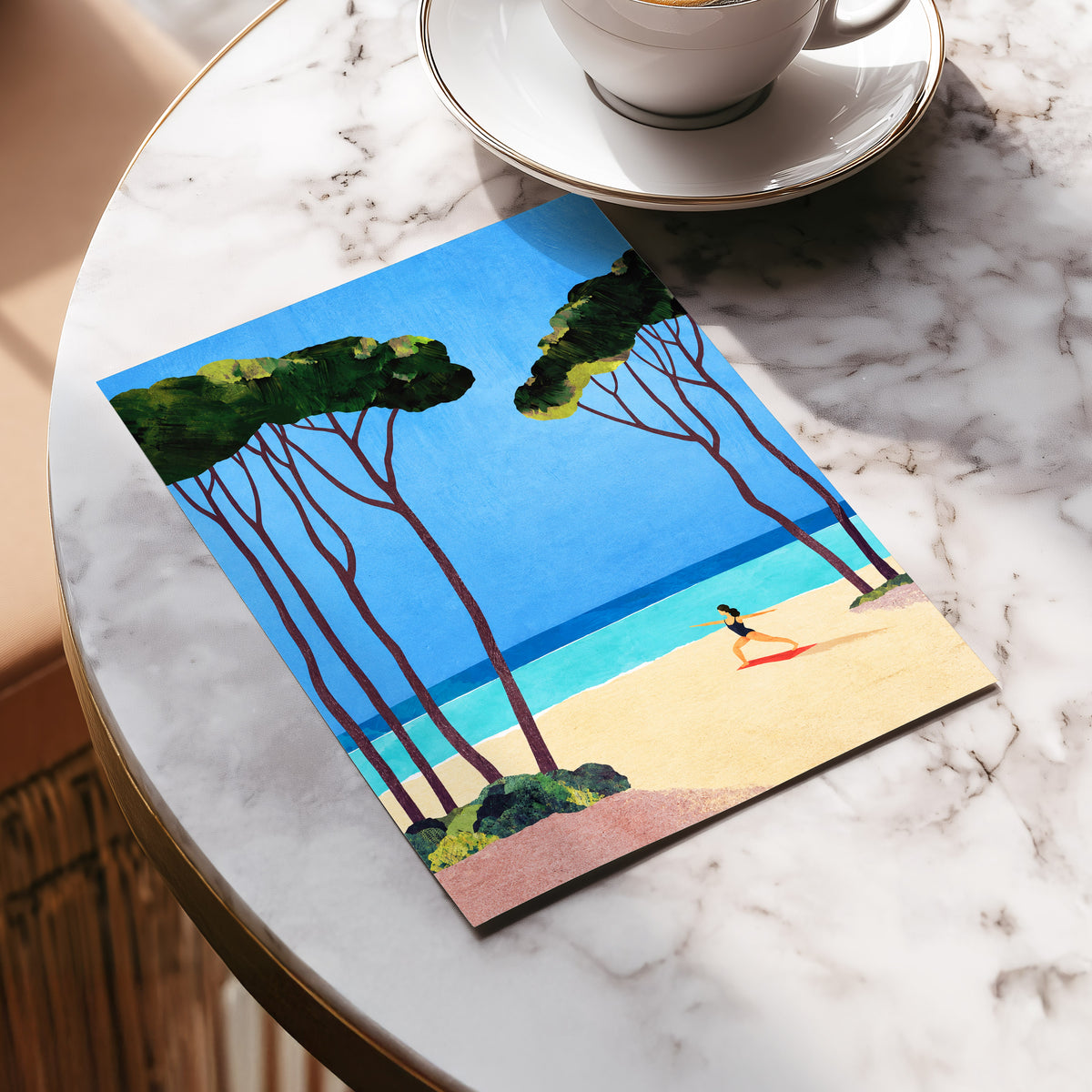 Seaside Poise, blue, green, beige nature wall art displayed in a styled interior, gallery view 5