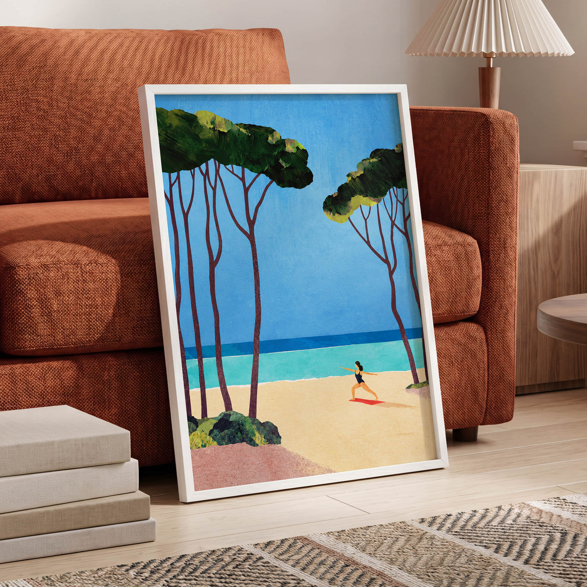 Seaside Poise, blue, green, beige nature wall art displayed in a styled interior, gallery view 6