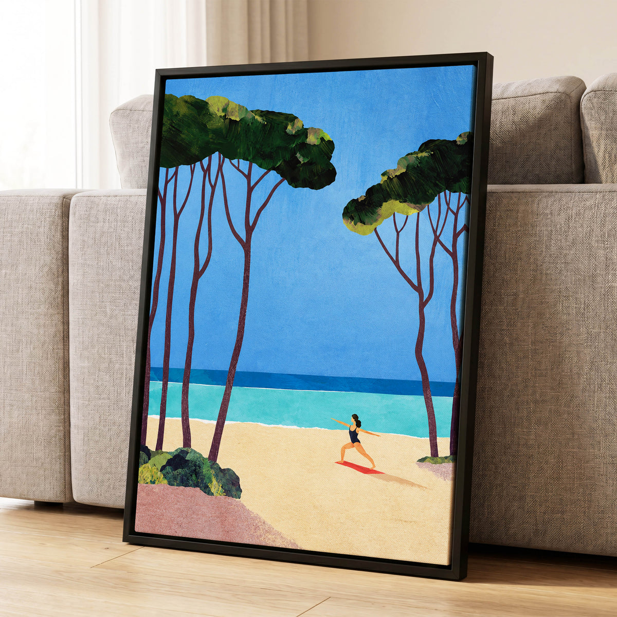 Seaside Poise, blue, green, beige nature wall art displayed in a styled interior, gallery view 8