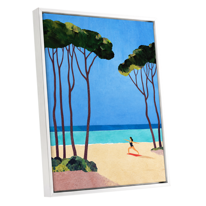 Seaside Poise, blue, green, beige nature wall art shown as a white framed canvas wall art