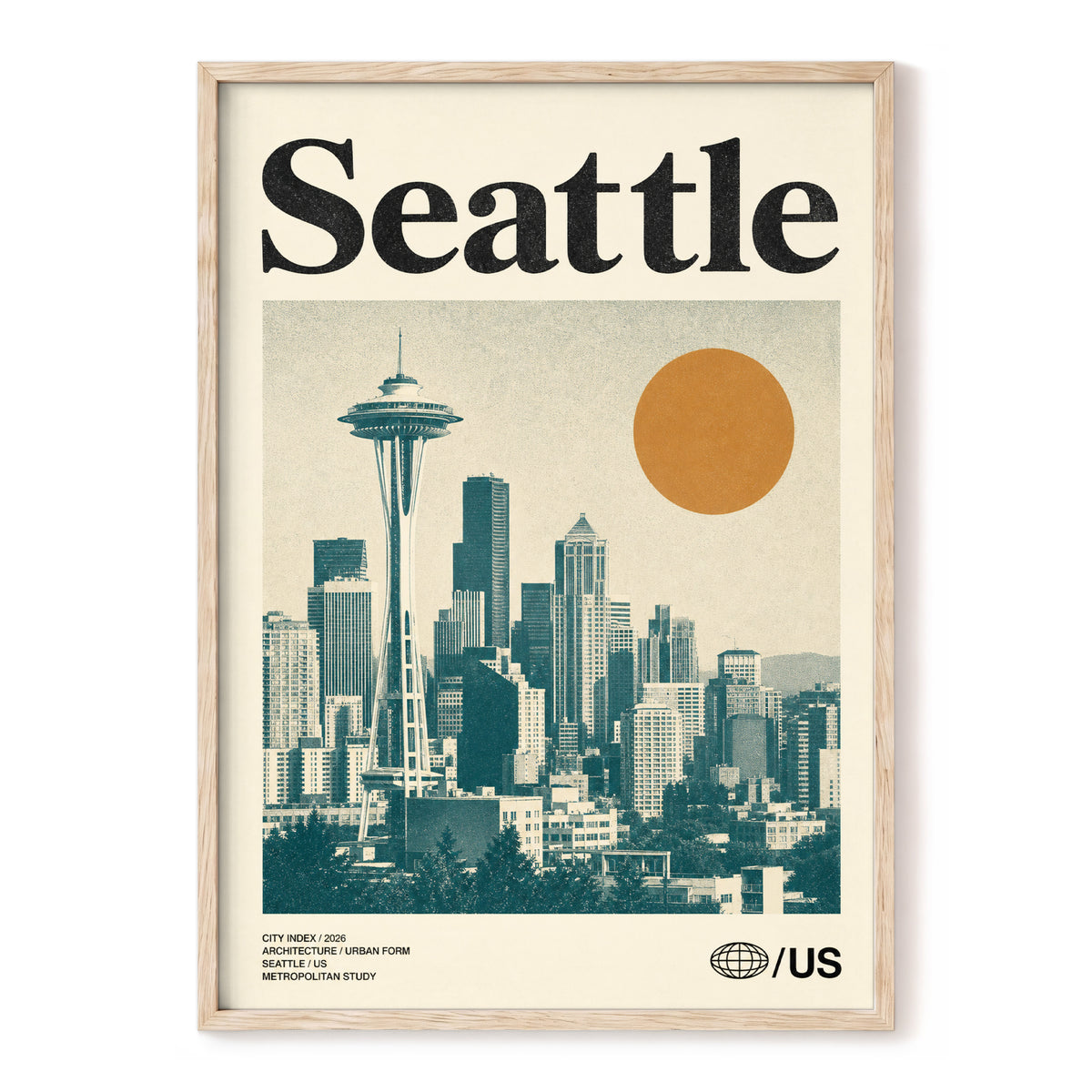 Seattle Sun Study, beige, green, gold minimalist wall art, front artwork view